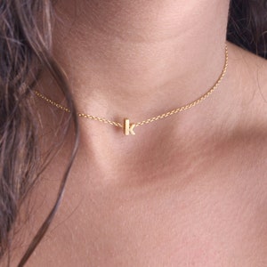 Initial choker rose gold silver or gold dainty letter choker minimal delicate lowercase initial necklace teen gift best friend birthday gift image 1