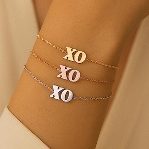 Xo bracelet- silver rose gold gold plated xo bracelet, hugs and kisses bracelet, bridesmaid gift, valentine gift, girlfriend gift