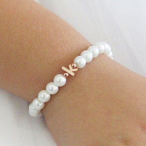 Personalized flower girl bracelet lowercase initial , personalized pearl bracelet, flower girl gift jewelry, wedding jewelry for kids image 6