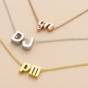 Doppelte Initialen-Halskette, Kleinbuchstaben-Cursive-Großbuchstaben-zwei Initialen-Halskette, Geschenke für den besten Freund, personalisiertes Geschenk für sie, Geschenk für Freundin