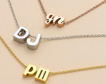 Double Initial Necklace, Lowercase Cursive Uppercase Two Initials Necklace , Best Friend Gifts, Personalized Gift for Her, Girlfriend Gift