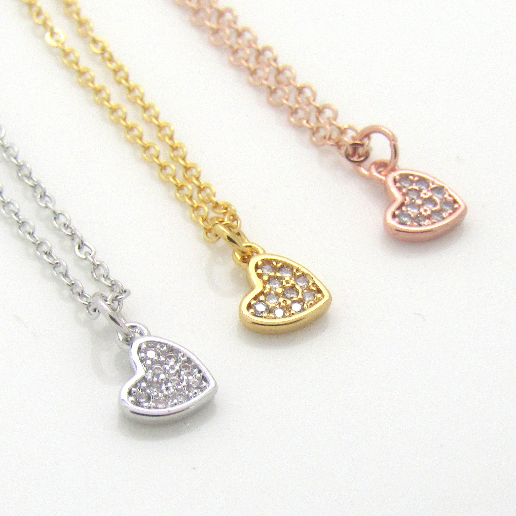 Children's Heart Necklace//cubic Zirconia//silver Rose Etsy
