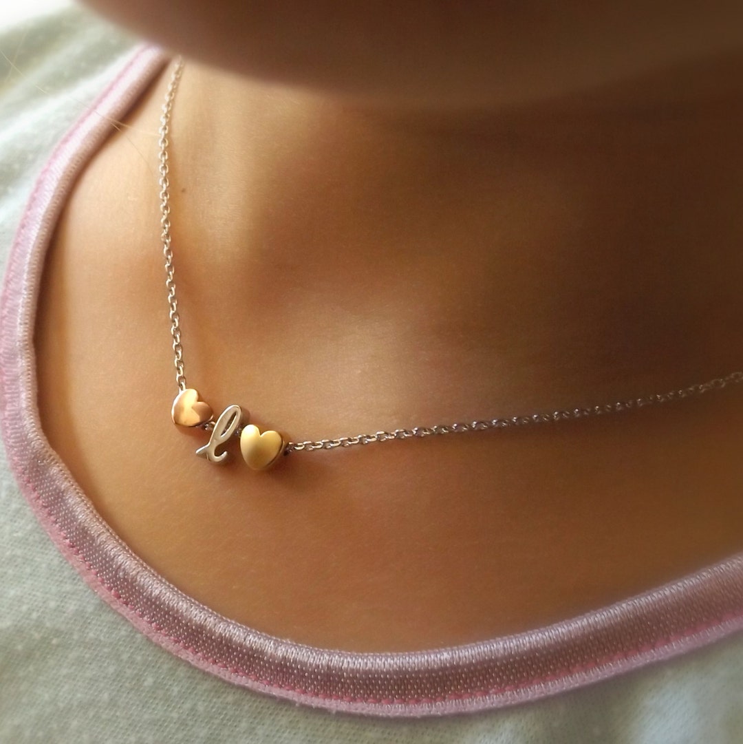 Children's Heart and Initial Necklace, Children's Lowercase Initial
