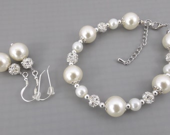 Ivory pearl bridesmaid jewellery set, pearl bracelet and earrings set, bridesmaid jewelry set, bridesmaid gift,wedding jewelry