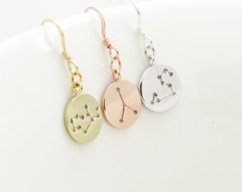 Zodiac Constellations Earrings-Gifts For Her Birthday Gifts- Silver Rose Gold or Gold-Star Sign Earrings- Constellation Jewellery