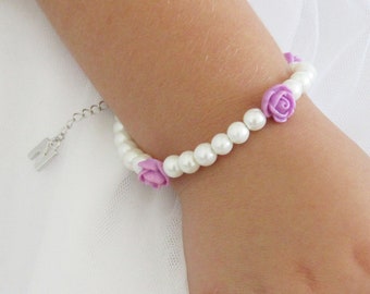 Flower girl gift, Personalised flower girl bracelet,  flower girl gift idea, children's pearl bracelet, wedding jewelry , kids gifts