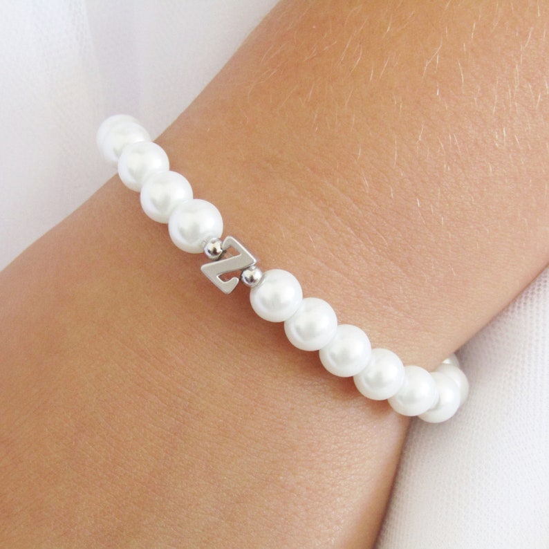 Personalized flower girl bracelet lowercase initial , personalized pearl bracelet, flower girl gift jewelry, wedding jewelry for kids image 2