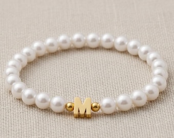 Braccialetto con iniziale di perle personalizzato, regalo per damigella d'onore, gioielli per matrimonio e festa nuziale