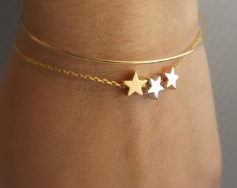 Three tone star bracelet, dainty star bracelet ,silver rose gold gold star bracelet, bridesmaid gift,three sisters gift, celestial jewelry