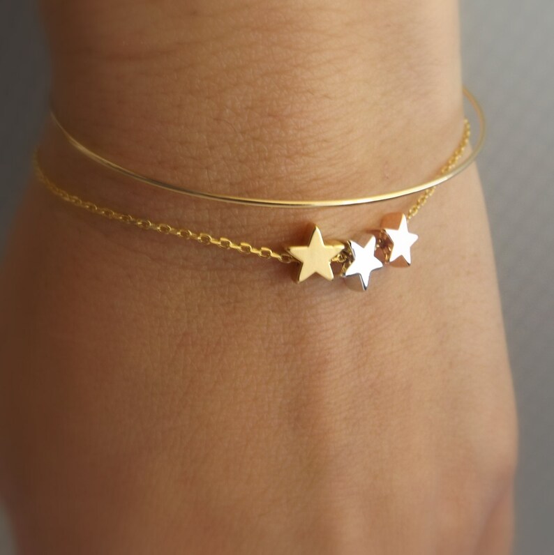 Three Tone Star Bracelet Dainty Star Bracelet silver Rose Etsy
