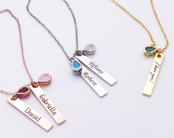 Engraved Birthstone Necklace, Personalized Mothers Necklace , Birthstone Name Necklace , Mother's Day Gifts , Personalized Gifts for Mom