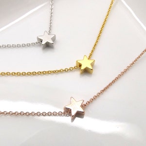 Tiny star necklace silver rose gold or 16k gold dainty layering necklace,bridesmaid gift,teen gift,best friend gift celestial jewelry image 2