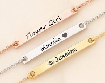 Children&#39;s Name Bracelet, Children&#39;s Jewelry, Girls Baptism Gift,Rose Gold Flower Girl Bracelet,Personalized Toddler Gift, Custom Kids Gift