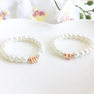 Flower Girl Gift, Children's Rose Gold Lowercase Initial Bracelet On Stretch Cord, Flower Girl Gift Idea, Personalized Flower Girl Bracelet image 3