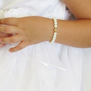 Flower Girl Gift , Gold Lowercase Initial Bracelet For Kids, Personalized Flower Girl Bracelet, Baby Child Infant Toddler Stretch Bracelet image 5