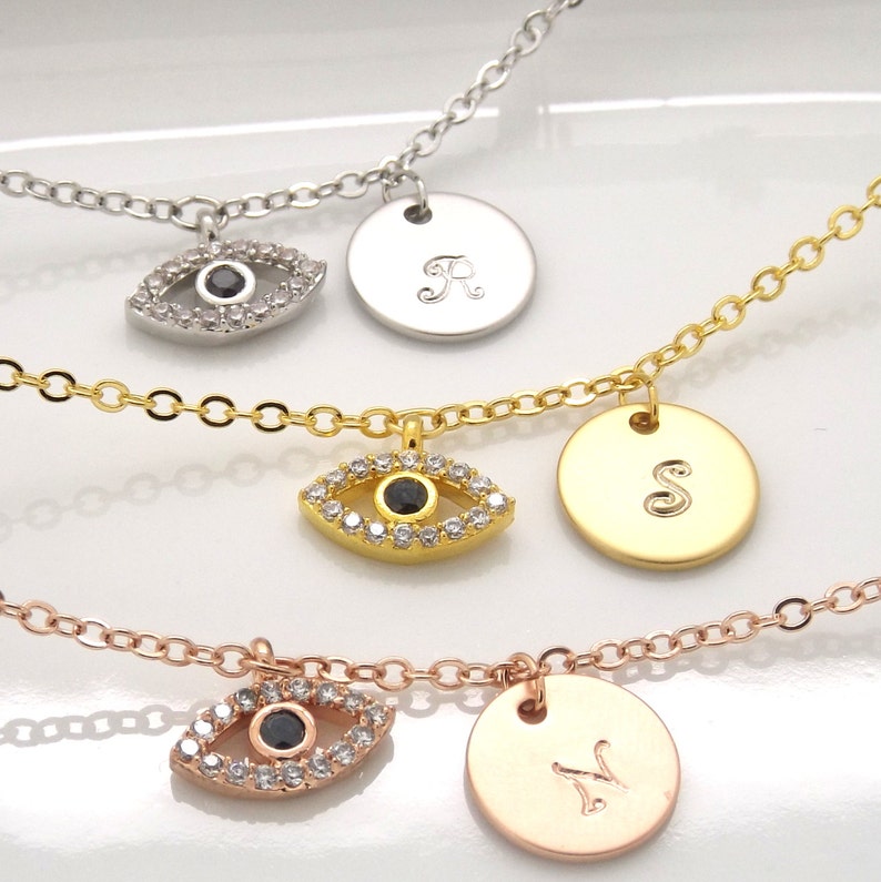 Rose Gold Evil Eye Braceletinitial and Evil Eye Bracelet Etsy