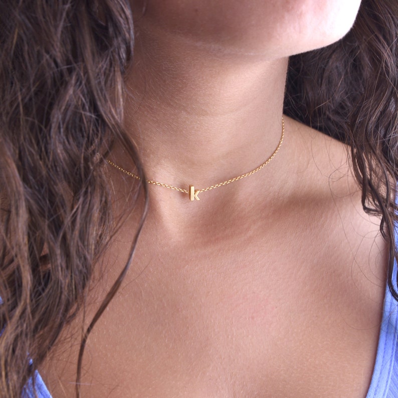 Initial choker rose gold silver or gold dainty letter choker minimal delicate lowercase initial necklace teen gift best friend birthday gift image 1