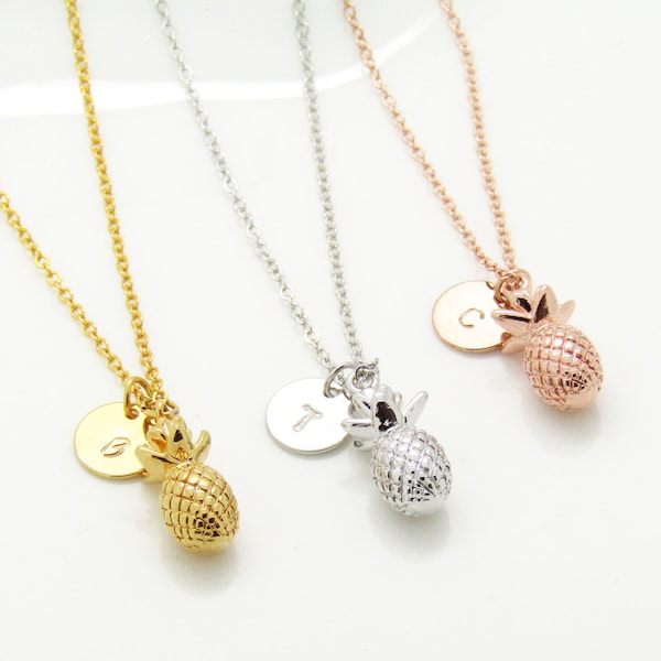 Ananas Halskette Silber Roségold oder Gold personalisierte Ananas Schmuck, erste Halskette, personalisierte Mädchen Damen Halskette Sommergeschenk