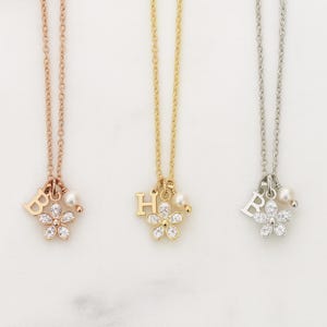 Flower girl gift, flower girl necklace jewelry, personalized children&#39;s necklace, girls initial necklace silver rose gold or gold