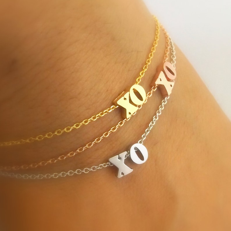 Xo bracelet silver rose gold gold plated xo bracelet, hugs and kisses bracelet, bridesmaid gift, valentine gift, girlfriend gift image 1