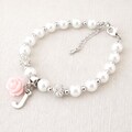 Personalized Flower Girl Pearl Bracelet, Initial Charm - Rose ( Silver)