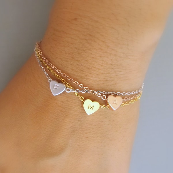 Dainty heart and initial bracelet- heart monogram bracelet,bridesmaid bracelet,personalized bridesmaid jewely,  heart bracelet wedding gift