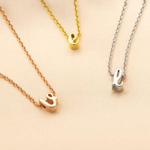 Silver rose gold or gold dainty minimalist initial necklace, lowercase cursive tiny initial necklace, personalized necklace bridesmaid gift