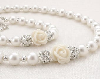 Blumenmädchen Armband und Halskette Set | Andenken Geschenk | Hochzeitsschmuck