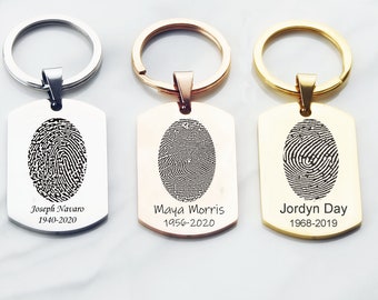 Fingerprint key chain, memorial gift, actual fingerprint key ring, memorial keychain, personalized engraved gifts , engraved key chain