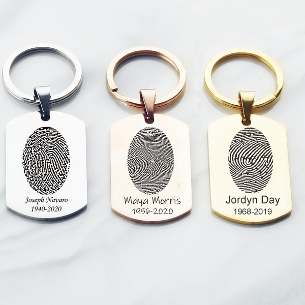 Fingerprint key chain, memorial gift, actual fingerprint key ring, memorial keychain, personalized engraved gifts , engraved key chain