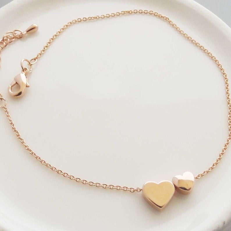 Rose Gold Double Heart Bracelet heart bracelet, 2 hearts bracelet, rose gold heart bracelet, bridesmaid gift, wedding jewelry, valentine image 2