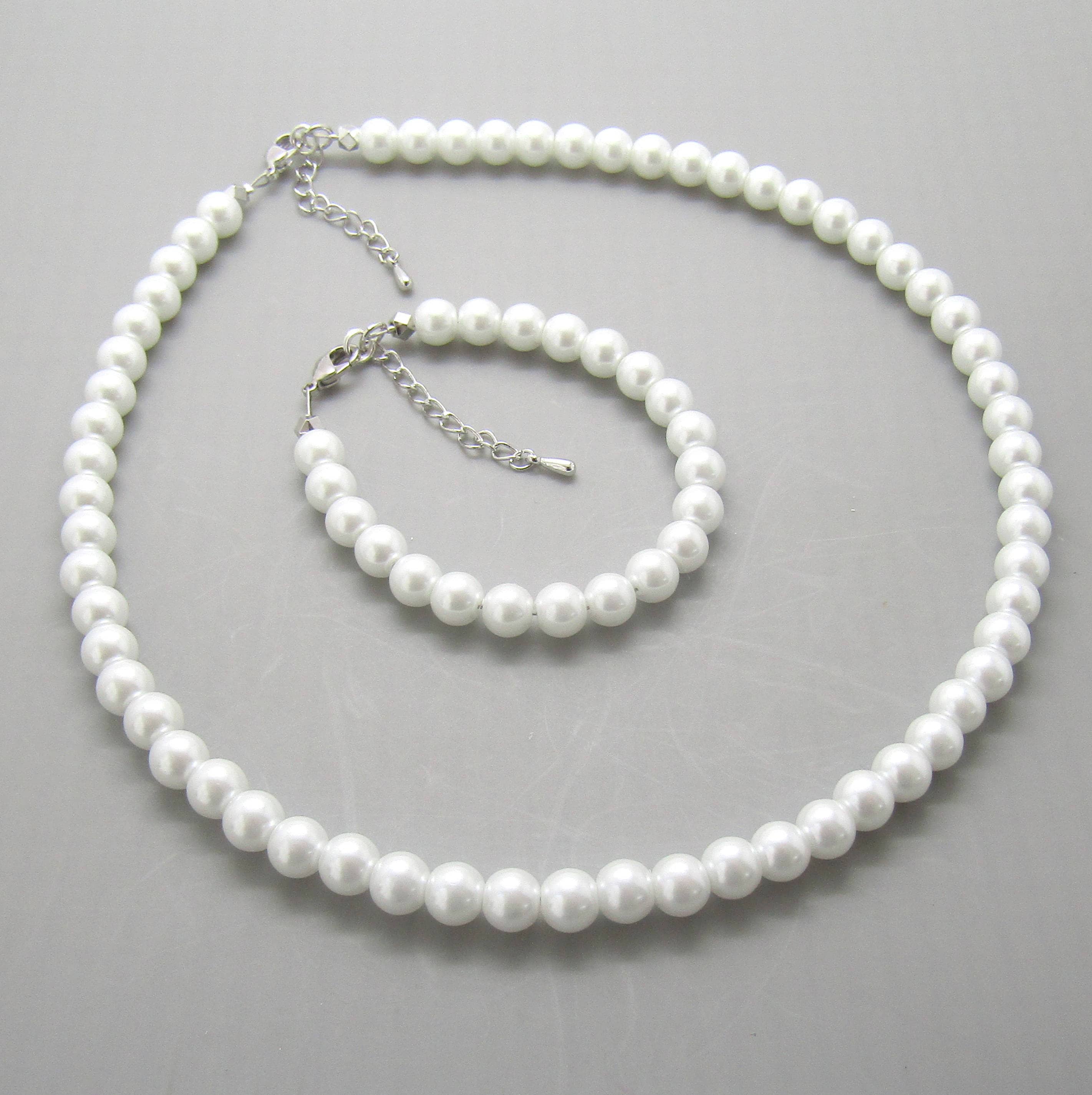 Flower Girl Gift Simple Pearl Necklace Set Flower Girl Jewelry Etsy