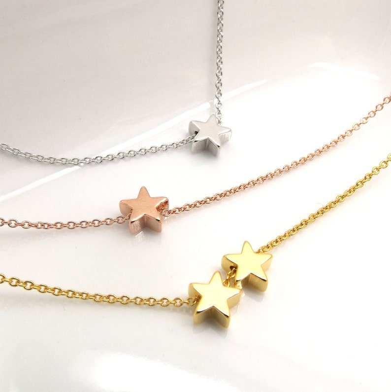 Tiny star necklace silver rose gold or 16k gold dainty layering necklace,bridesmaid gift,teen gift,best friend gift celestial jewelry image 3