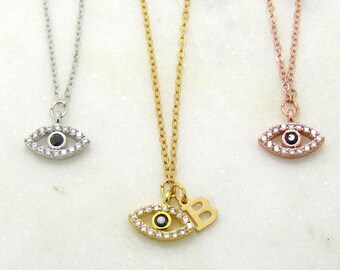 Evil Eye and Initial Choker-Personalized Evil Eye Necklace-Evil Eye Jewelry-Personalized Chokers-Women's Necklaces Gifts For Her-Lucky Eye