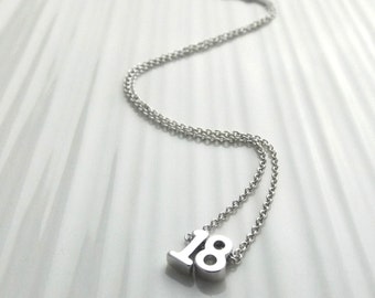 Silver number necklace-18th birthday gift, custom number necklace, minimalist number necklace, bridesmaid gift,christmas gifts for her