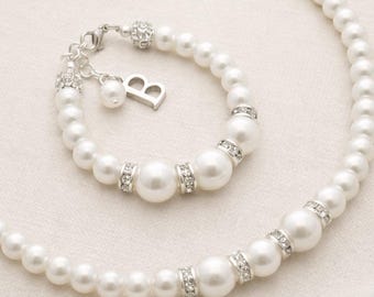 Personalised Pearl Flower Girl Set | Wedding Jewellery | Bridesmaid or Bridal Set | Sparkle