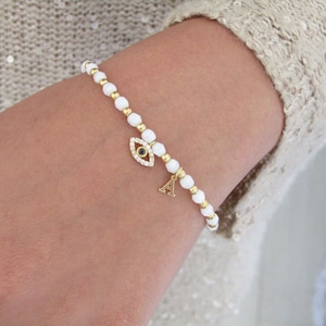 Gold Auge und Initial Armband // Brautjungfer Geschenk // Brautjungfer Schmuck // Initial Schmuck // Griechisches Auge // Griechisches Armband // Gold Armband