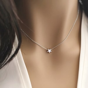 Tiny star necklace silver rose gold or 16k gold dainty layering necklace,bridesmaid gift,teen gift,best friend gift celestial jewelry image 1