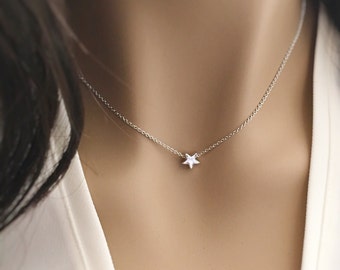 Tiny star necklace- silver rose gold or 16k gold- dainty layering necklace,bridesmaid gift,teen gift,best friend gift celestial jewelry