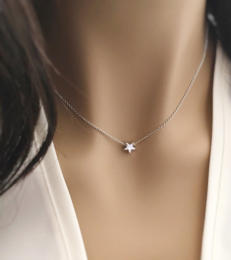 Tiny star necklace silver rose gold or 16k gold dainty layering necklace,bridesmaid gift,teen gift,best friend gift celestial jewelry image 1