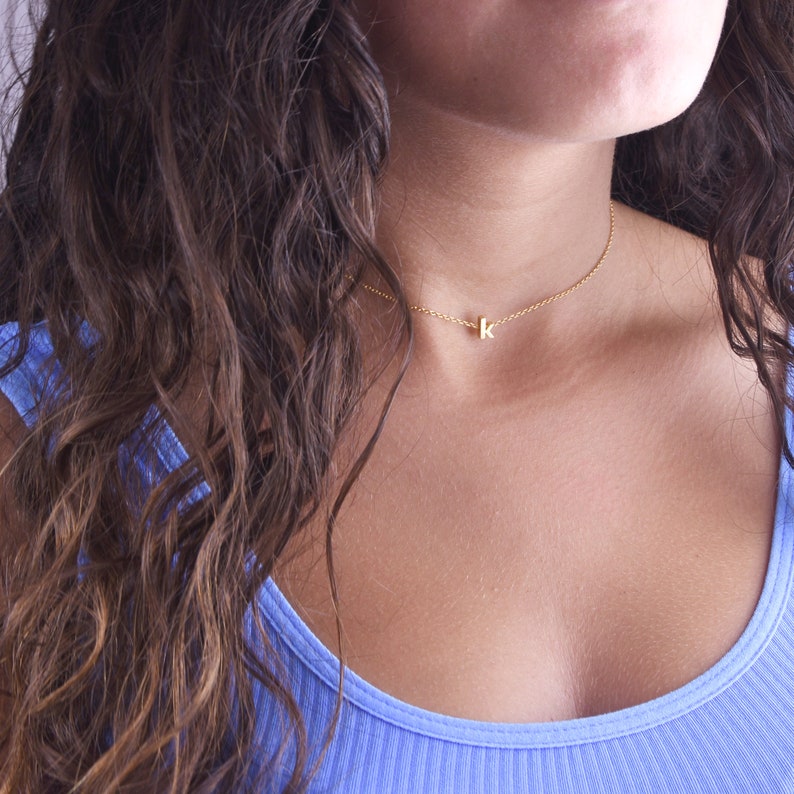 Initial choker rose gold silver or gold dainty letter choker minimal delicate lowercase initial necklace teen gift best friend birthday gift image 3