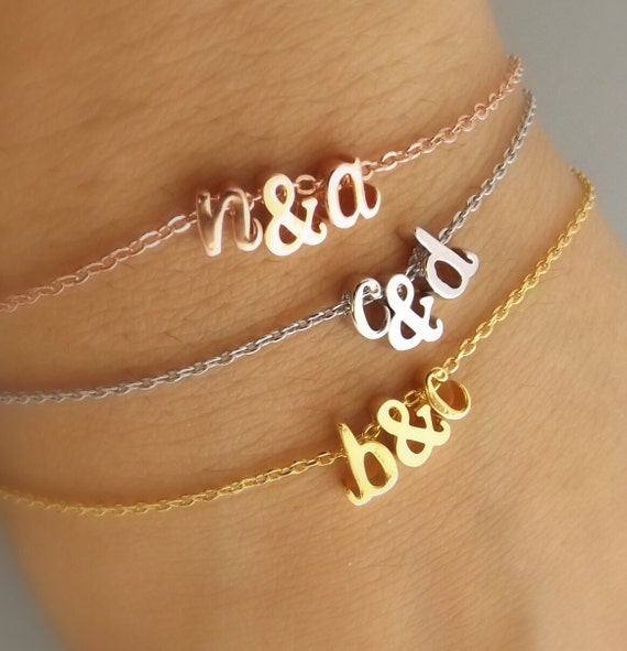 Silver Rose Gold or Gold Plated Double Initial Bracelet Ampersand and Initial Bracelet Bridesmaid Gift Initial Bracelet Valntine Gifts Etsy Canada