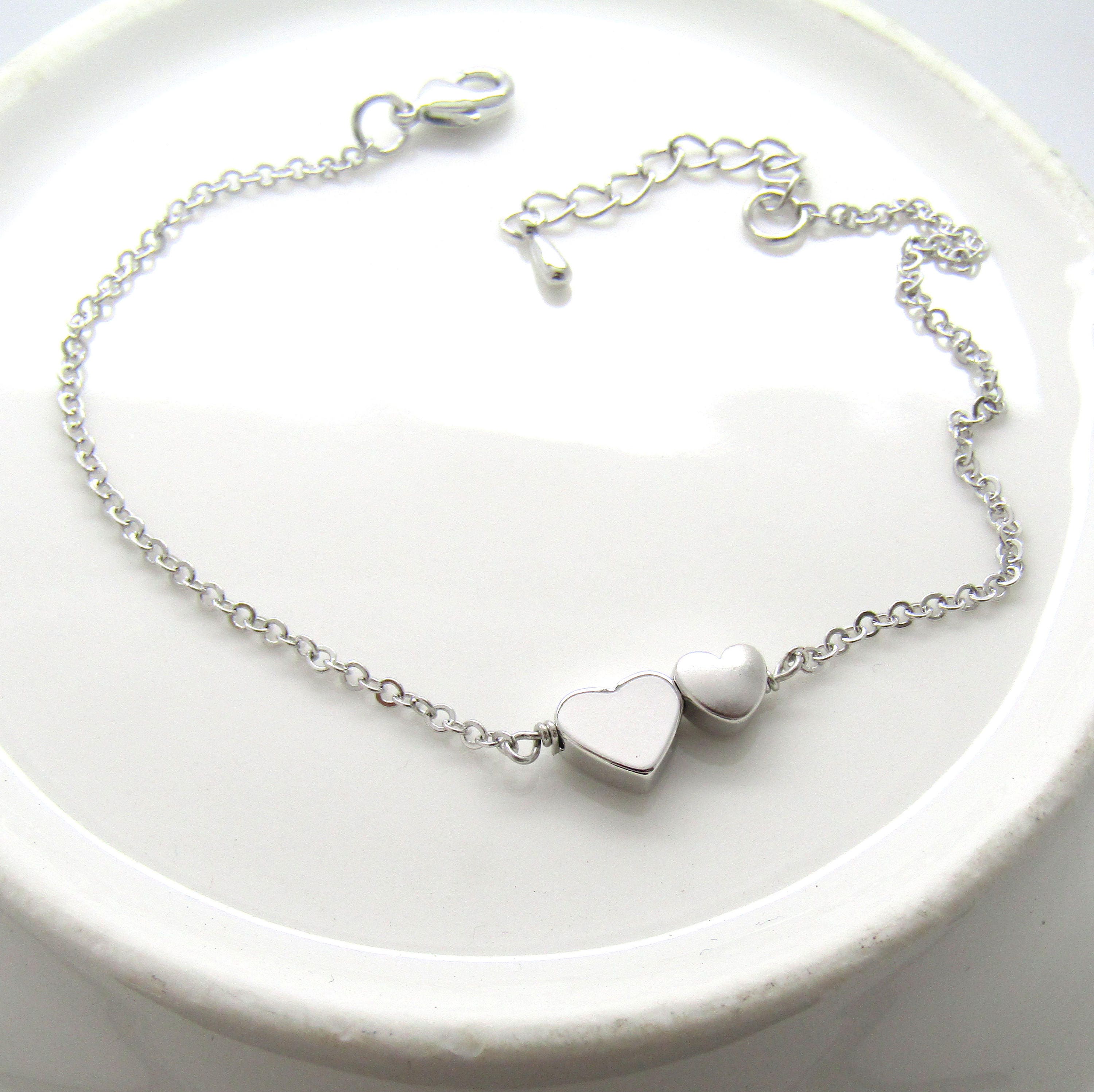 Silver Double Heart Bracelet 2 hearts bracelet dainty | Etsy