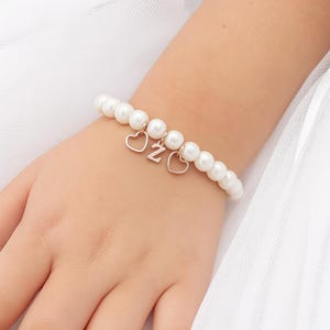 Rose Gold Flower Girl Bracelet: Personalized Pearl Initial Heart Jewelry