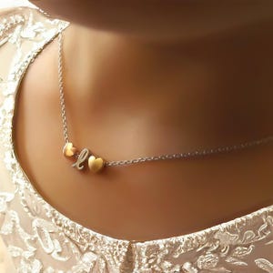 Children&#39;s heart and initial necklace, children&#39;s lowercase initial necklace, flower girl gift, flower girl jewelry, flower girl necklace