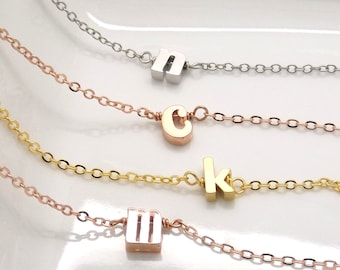 Lowercase initial bracelet, silver rose gold or gold plated initial bracelet, monogram bracelet, bridesmaid gift, bridesmaid jewelry