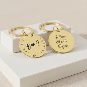 Round Coordinates Keychain | Personalised Location Gift | Anniversary Keepsake | Story