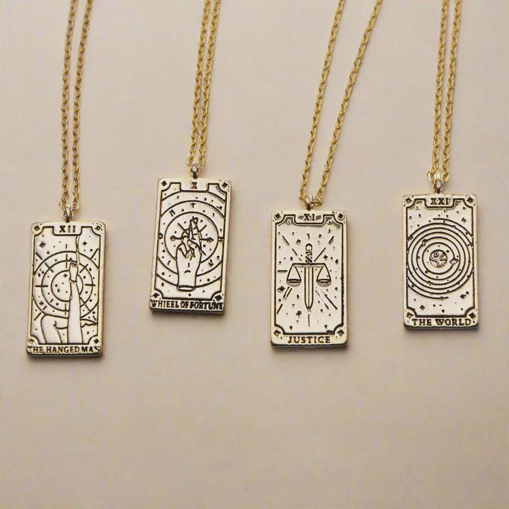 Gold plated tarot card necklace, Tarot card jewelry, The hangman tarot necklace, gifts for tarot lovers, gifts for her, teen necklace