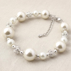 Pulsera de dama de honor con perlas y cuentas de diamantes de imitación, joyería nupcial
