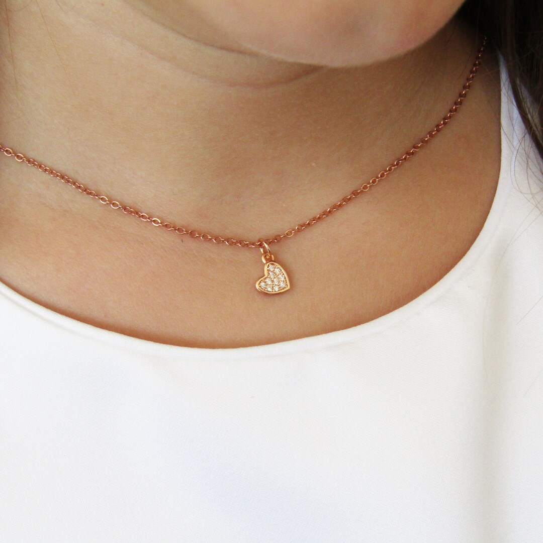 Children's Heart Necklace//cubic Zirconia//silver Rose Gold or 16k Gold